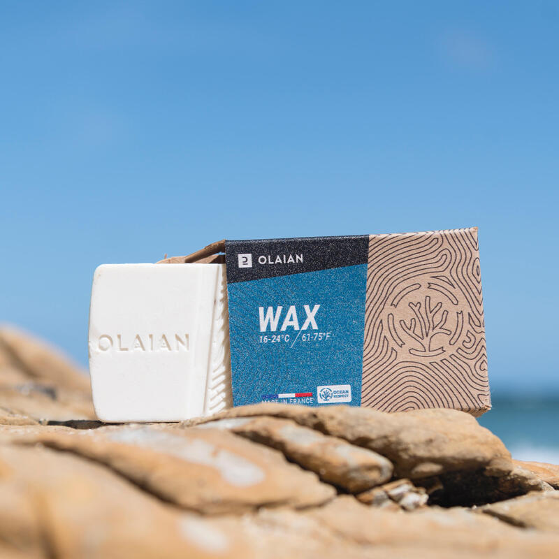 Surf wax of natural origin for temperate water from 16 to 24 °C.