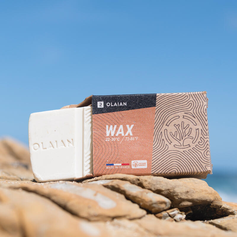 Natural surf wax for warm water from 22 to 30°C.