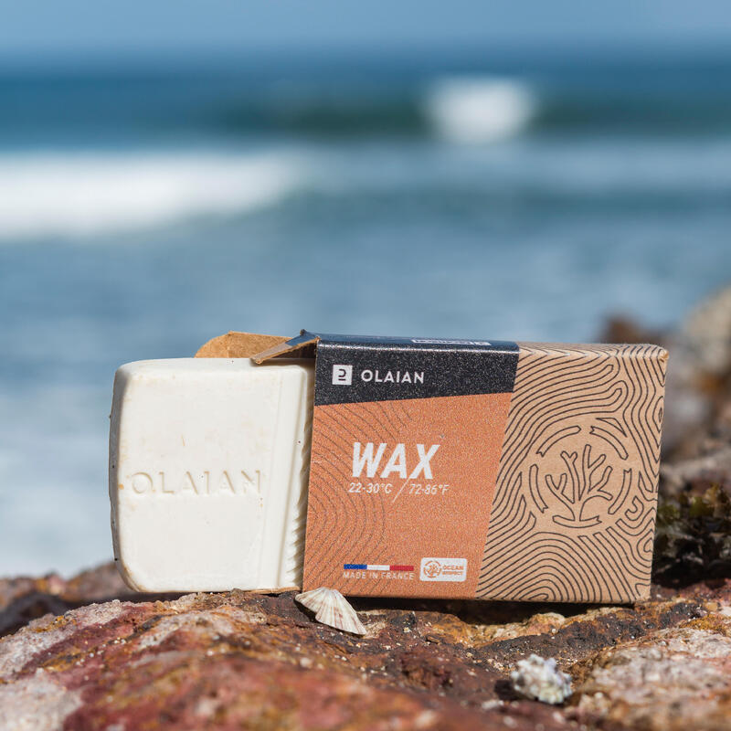 Surf wax d'origine naturelle pour eau chaude de 22 à 30 °c.