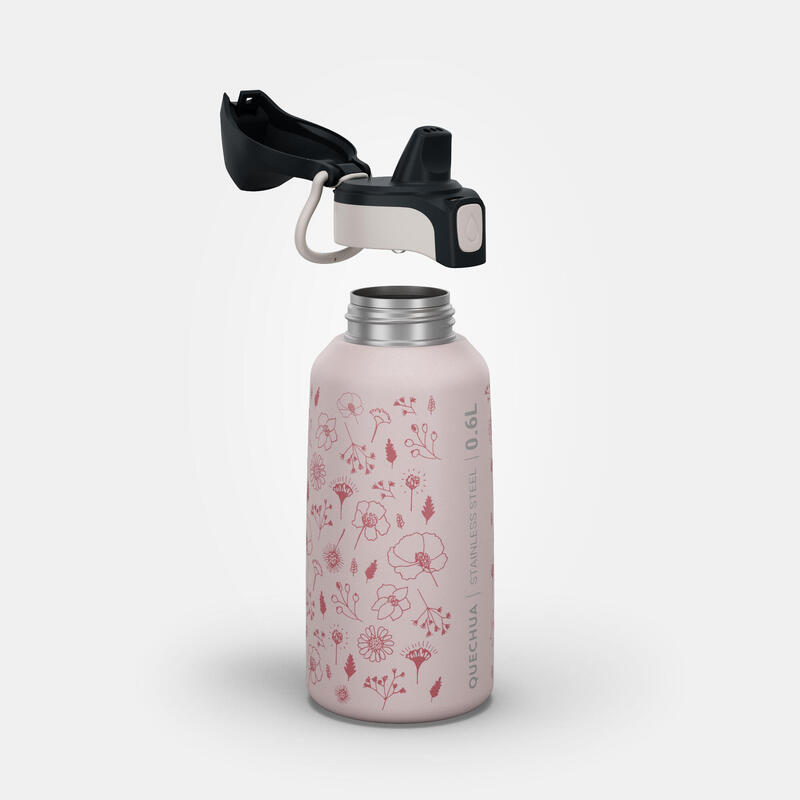 Gourde enfant inox 0,6l avec bouchon instantané pour la randonnée - rose