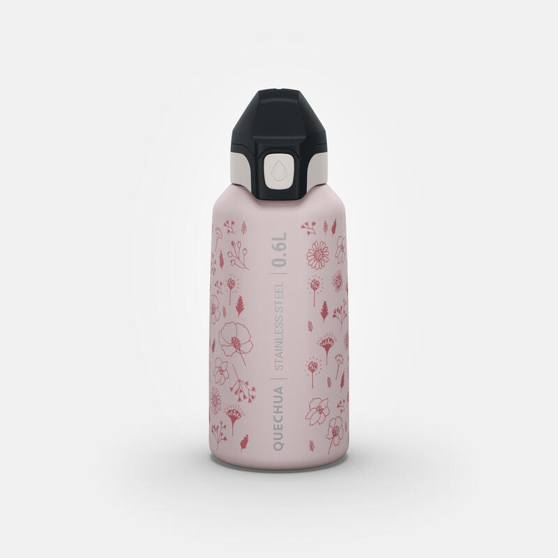 Gourde 500 enfant 0,6l en inox avec bouchon instantané pour la randonnée - Rose