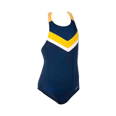 Girl's Vega + Swimming one-piece swimsuit navy herringbone