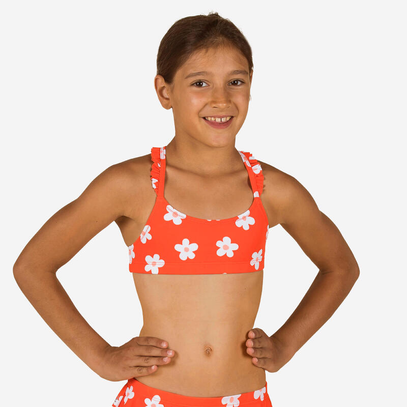 Haut de Maillot de Natation Fille 2 Pièces Lila Marg Rouge