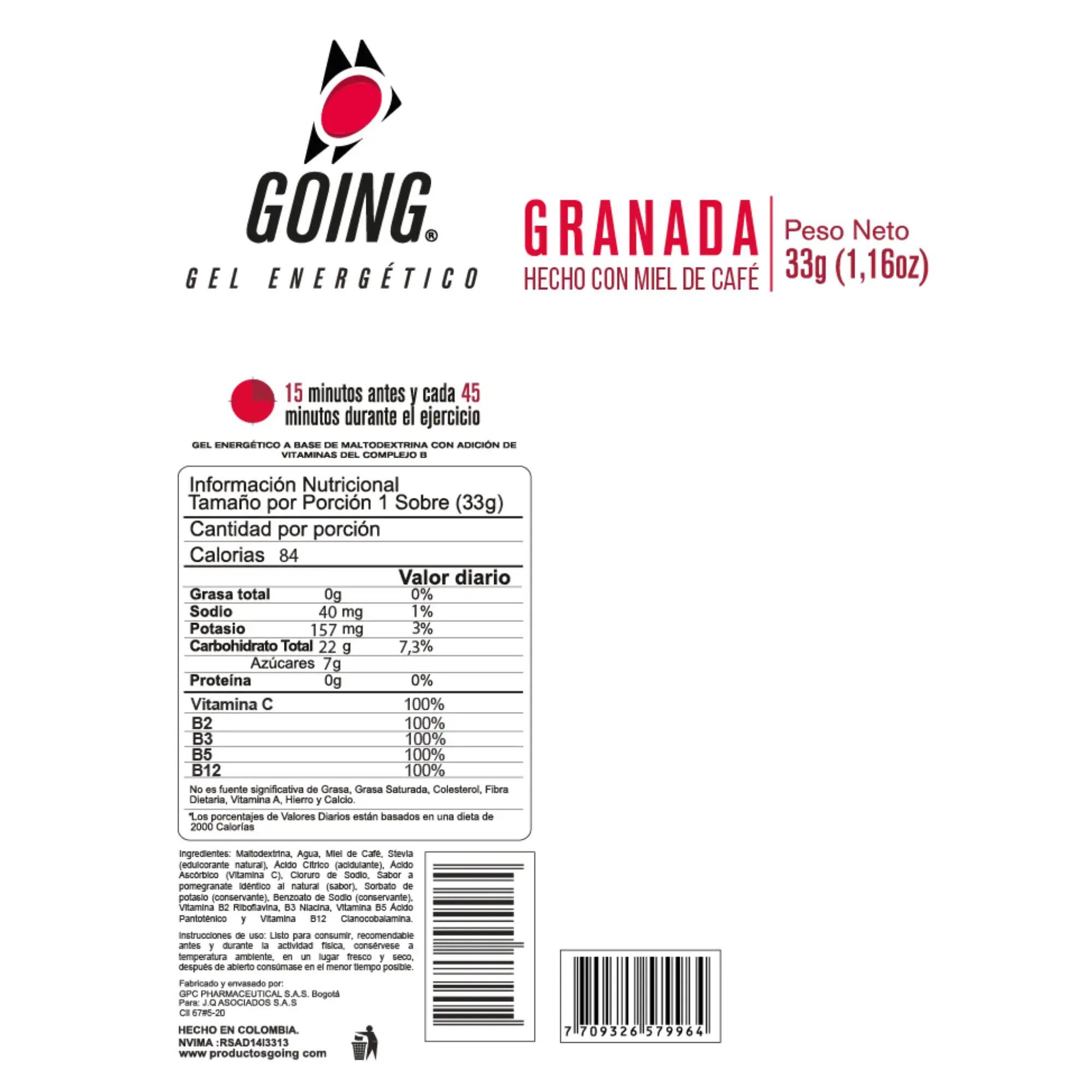 Gel energético de 33gr sabor a granada Going 3/3