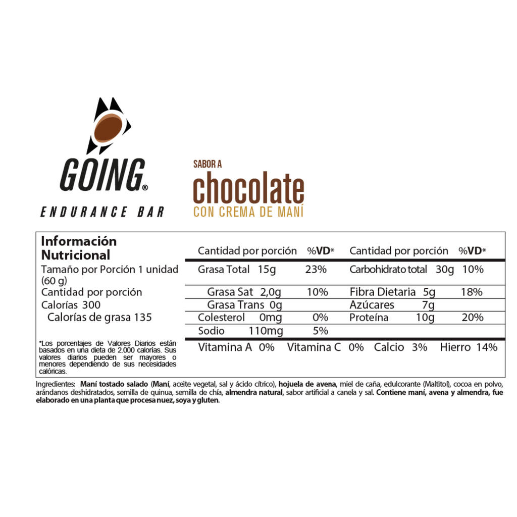 Barra de proteína de 60gr con 10gr de proteína sabor a chocolate Going