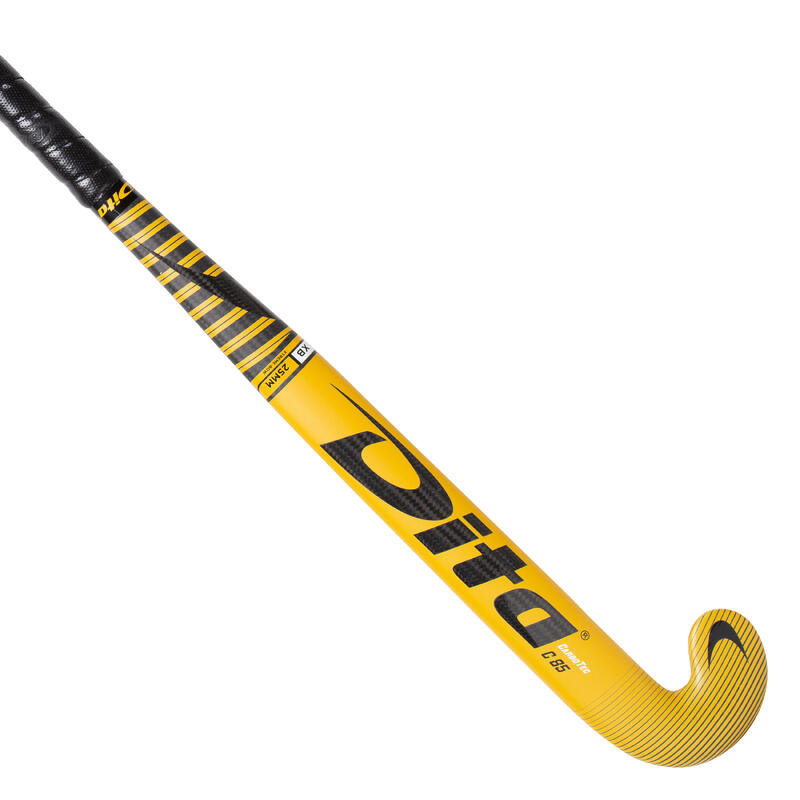 Veldhockeystick voor volwassenen expert carbotecC85 Xlowbow 85% carbon goud/zwart