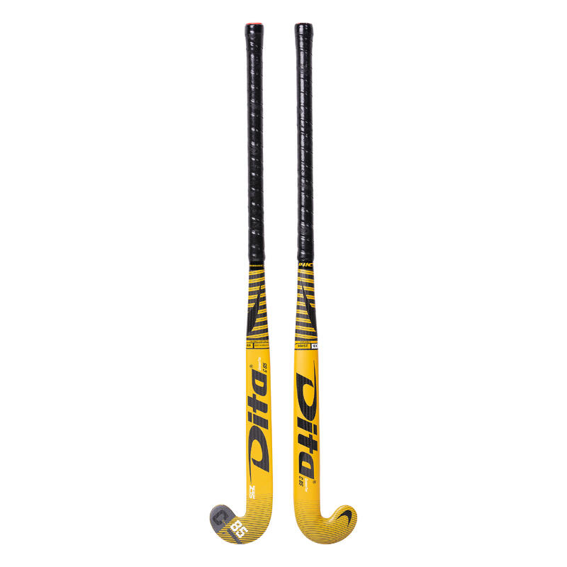 Veldhockeystick voor volwassenen expert carbotecC85 Xlowbow 85% carbon goud/zwart