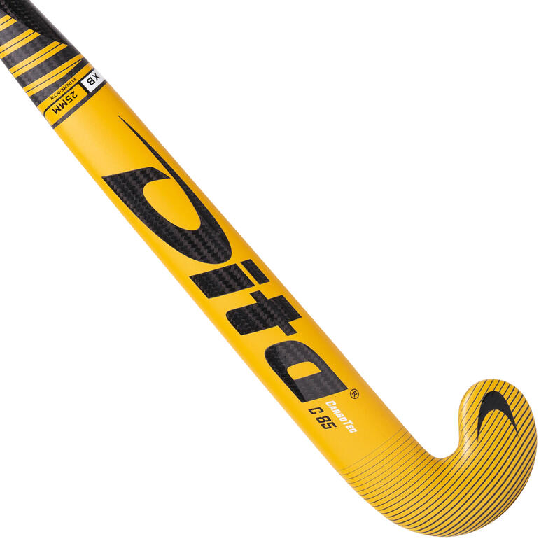 Veldhockeystick voor volwassenen expert carbotecC85 Xlowbow 85% carbon goud/zwart