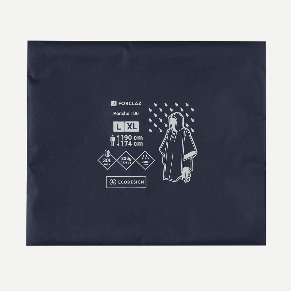 Poncho impermeable de senderismo azul Forclaz MT 100 30 L 