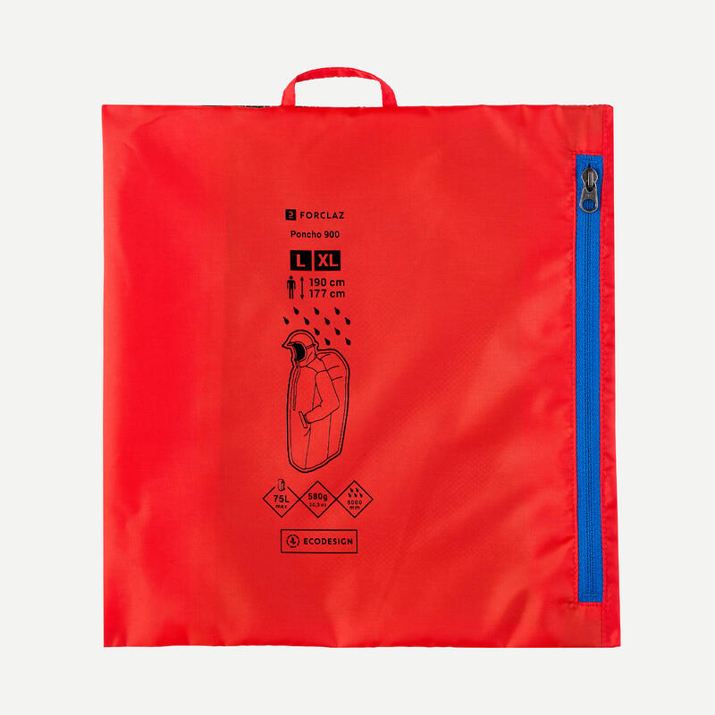 Regenponcho voor trekking MT900 rood 75 liter L/XL