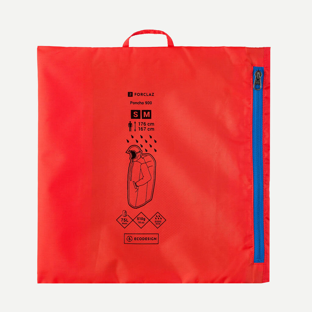 Poncho pluie de randonnée - FORCLAZ 75 rouge Taille S/M