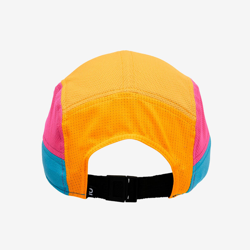 Cappellino running adulto unisex 5 pannelli azzurro-arancione-rosa