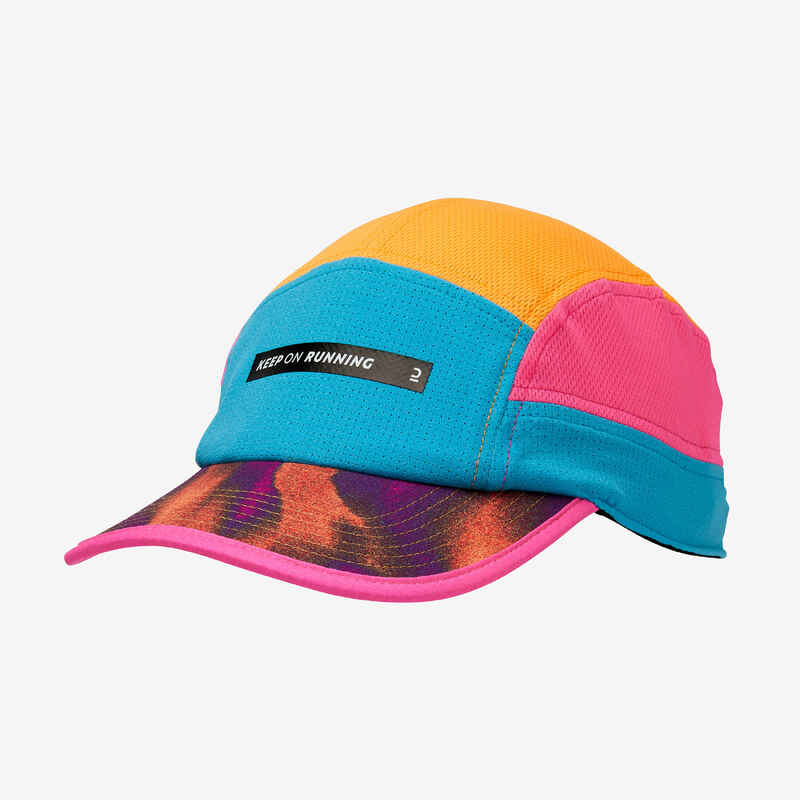 Unisex Running Cap - Kiprun 5 Panels Blue Orange Pink