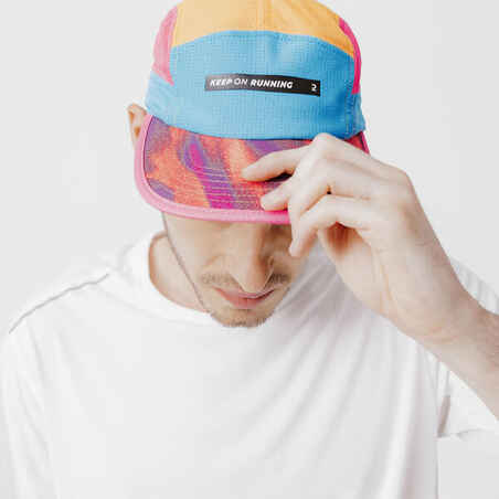 Unisex Running Cap - Kiprun 5 Panels Blue Orange Pink