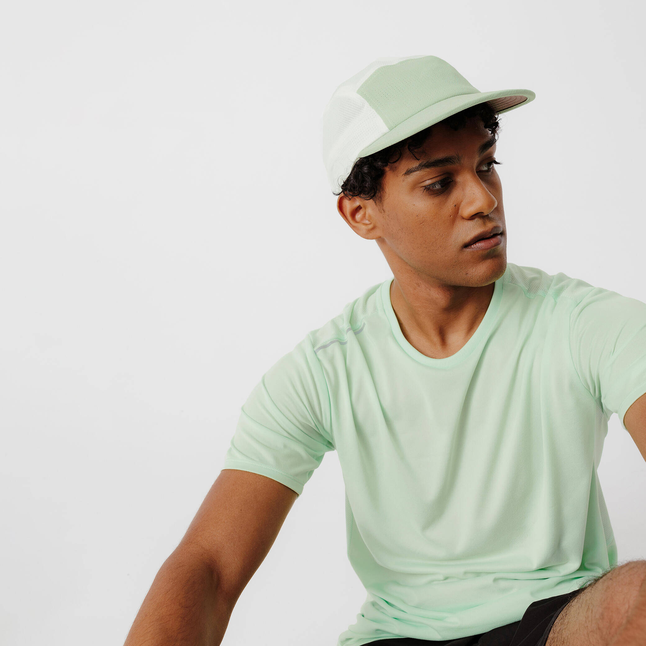 Unisex Running Cap - Kiprun 5 Panels Green White -  4