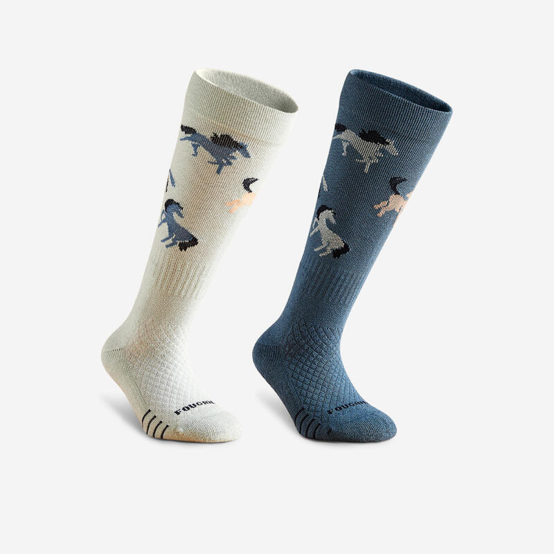 Çocuk Binici Çorabı - Yeşil Desenli - SKS 5002 çift çorap seti