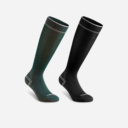 
      Adult Extra Thin Horse Riding Socks Twin-Pack - Green/Black
  