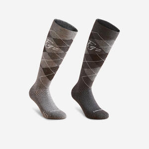 Calcetines Equitación 500 Adulto Gris-Negro Rombos Lote 2