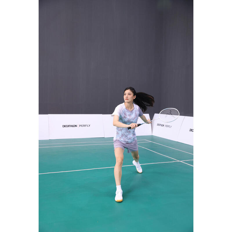 WOMEN BADMINTON T SHIRT LITE 560 PURPLE GREY