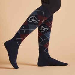 Adult Horse Riding Socks 500 - Burgundy/Black GraphPack of 2