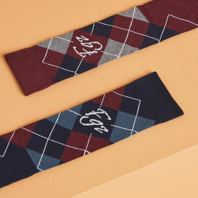 Chaussettes d'équitation 500 adulte motifs Graph Bourgogne/noir