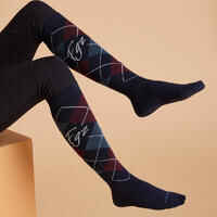 Adult Horse Riding Socks 500 - Burgundy/Black GraphPack of 2