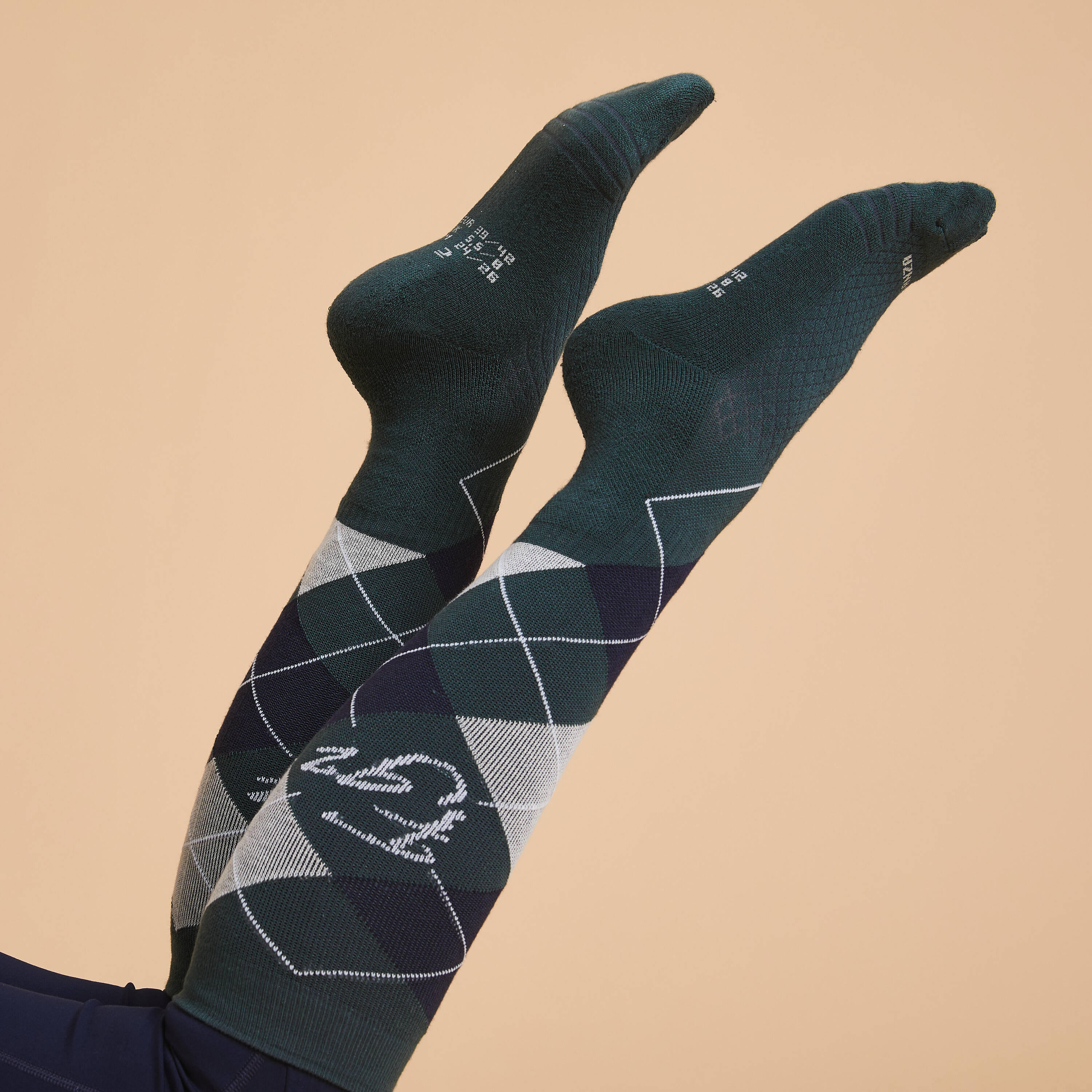 Adult Horse Riding Socks 500 - Blue/Black/Larch Green GraphPack of 2 -  3