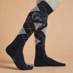 Adult Horse Riding Socks 500 - Blue/Black/Green Graph