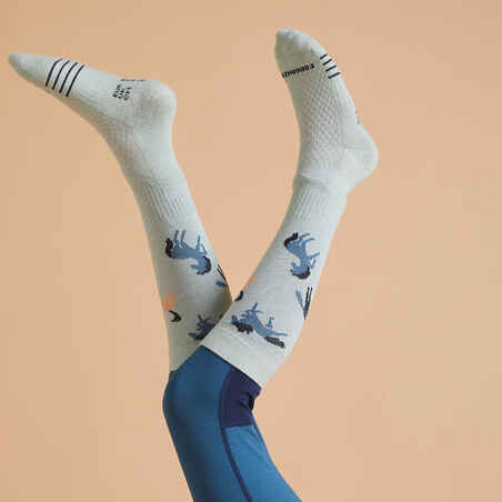 Kids' Horse Riding Socks SKS 500 Twin-Pack - Teal/Green Patterns