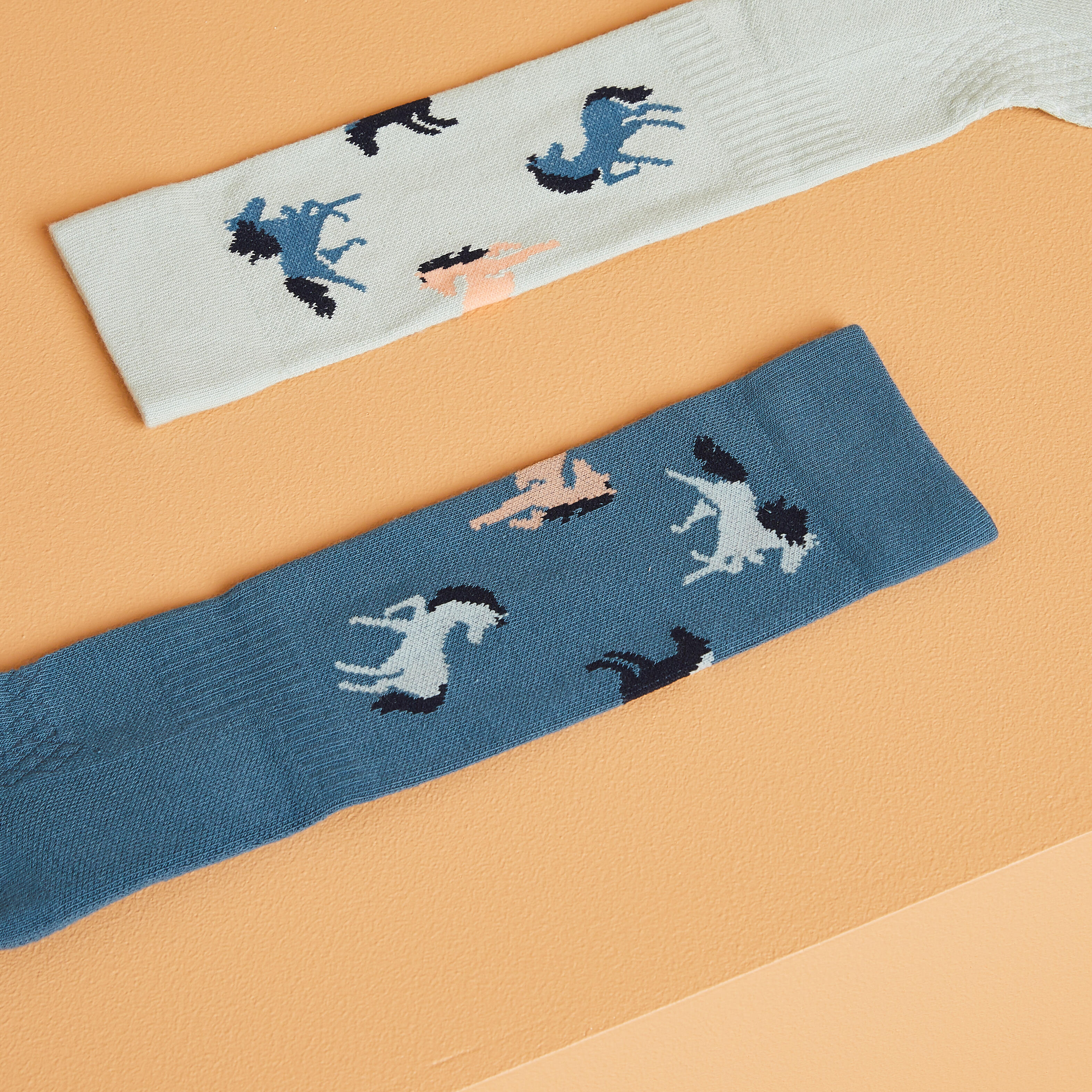 Kids' Horse Riding Socks - SKS 500 Blue/Green Patterned
Pack of 2 - FOUGANZA