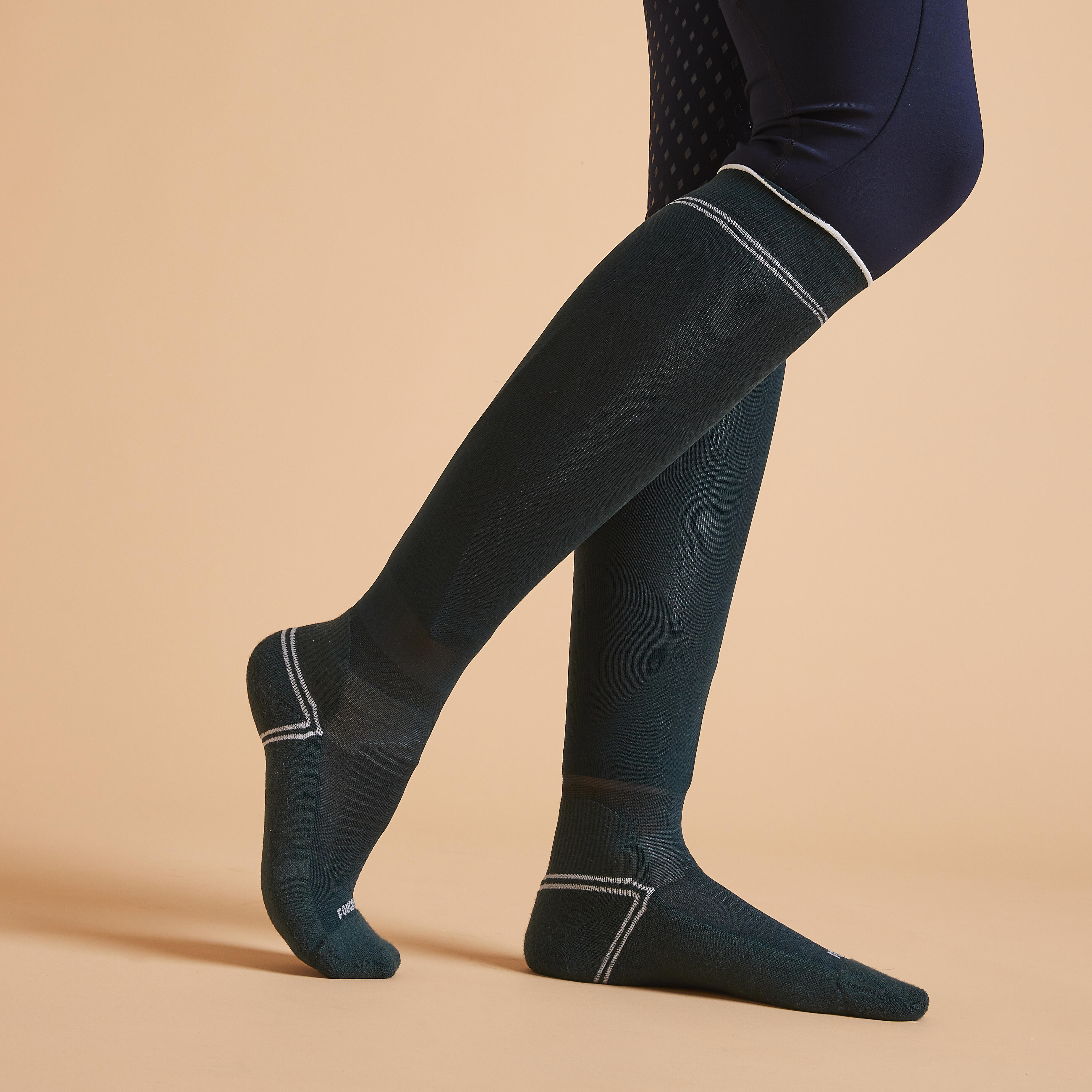 Chaussettes d'équitation extra fines x2 - vert/noir - FOUGANZA