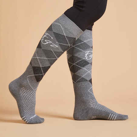 Adult Horse Riding Socks 500 - Grey/Black GraphPack of 2