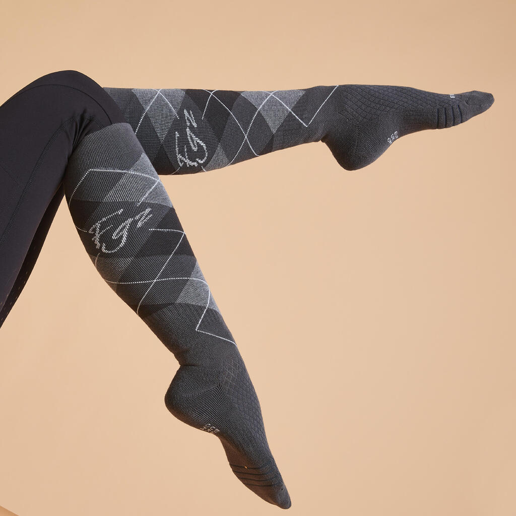 Chaussettes d'équitation 500 adulte losanges
 bleu / bleu comète