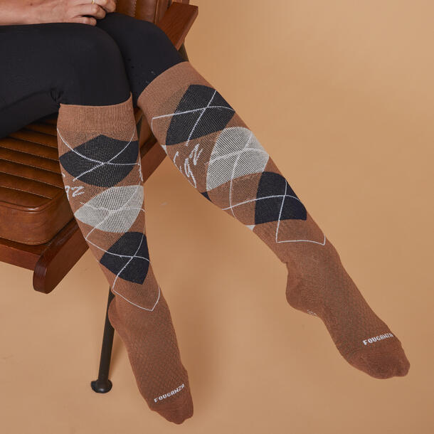 Adult Horse Riding Socks 500 Blue/Brown Graph