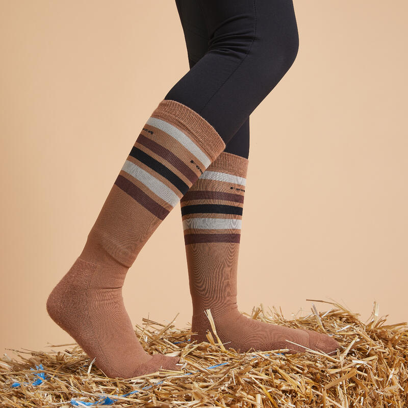 Chaussettes équitation adulte SKS100 Camel