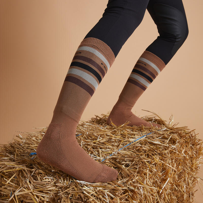 Chaussettes équitation adulte 100 camel