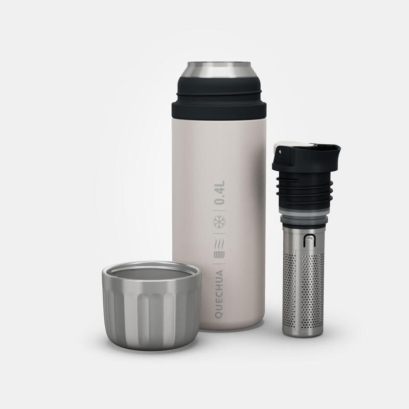 0.4 L insulated stainless steel flask with tea infuser and quick-opening cap