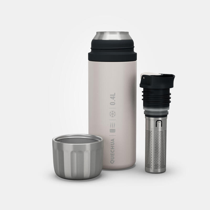 Garrafa inox térmica com filtro de chá 0,4L, caminhada e campismo
