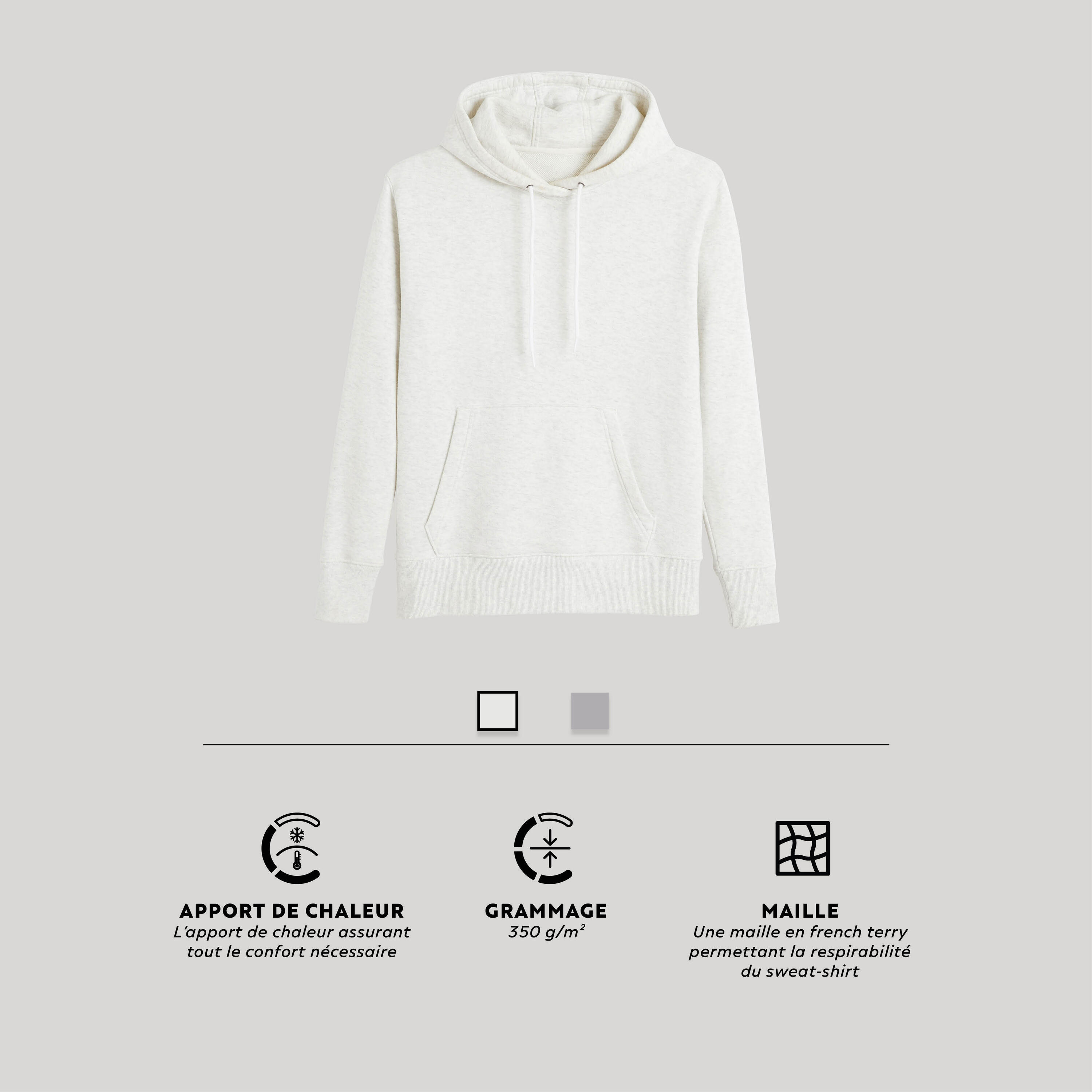Sweat à capuche en coton fitness femme, blanc coton 9/15