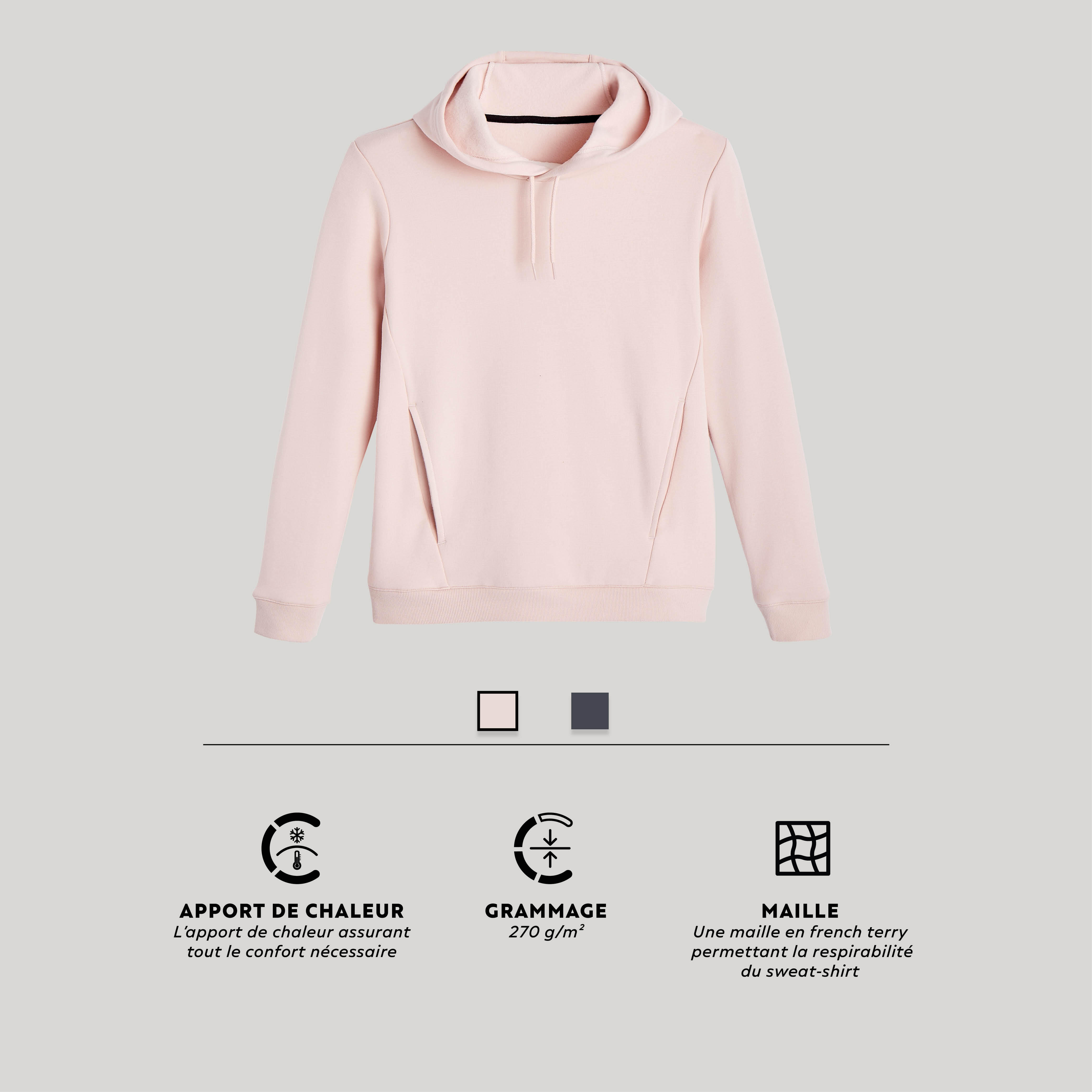 Sweat shirt a capuche Fitness femme 520 quartz rose Decathlon