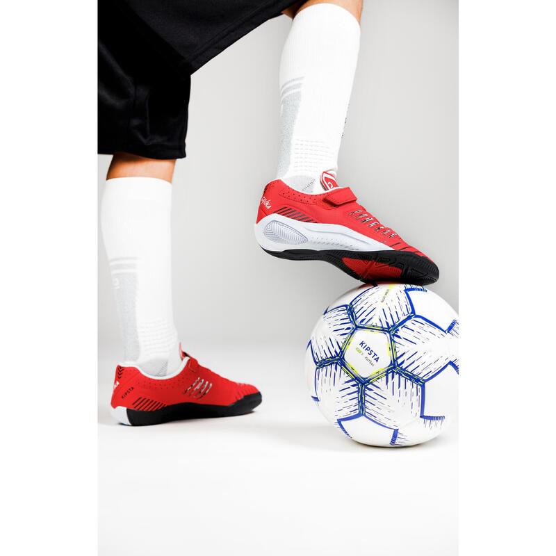 Kinder Fussball Hallenschuhe Futsal mit Klettverschluss - Ginka 500 rot/schwarz