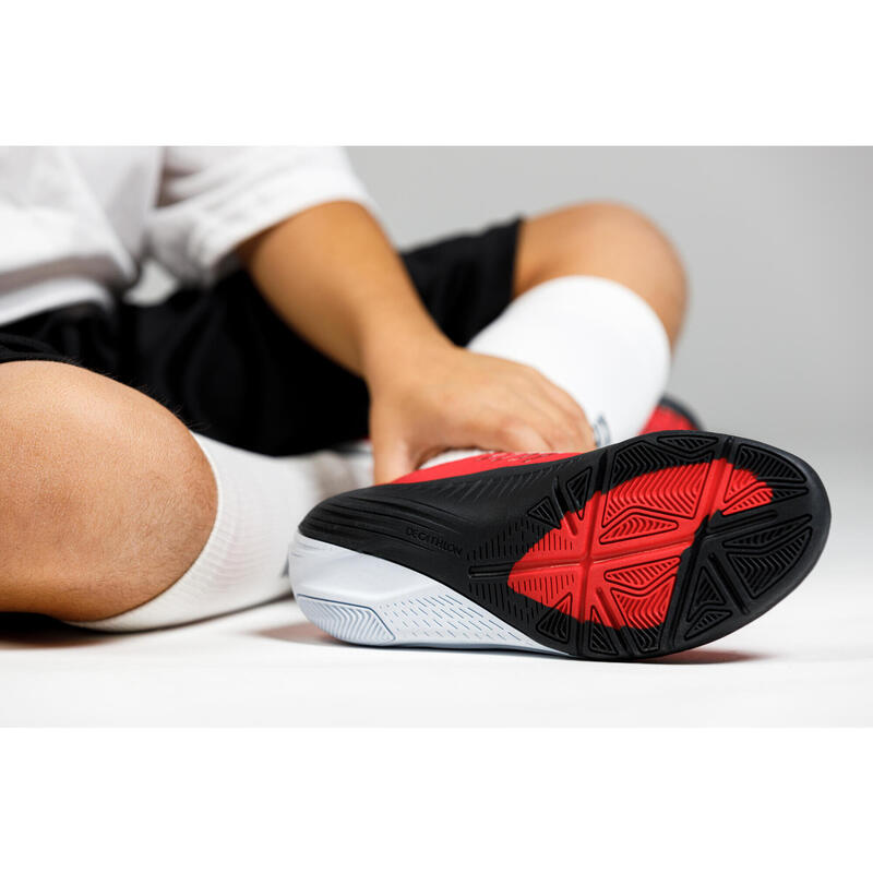 Zapatillas de fútbol sala niño GINKA 500 Velcro Rojo Negro