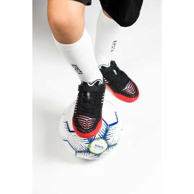 Kinder Fussball Hallenschuhe Futsal mit Klettverschluss - Ginka 500 schwarz/rot