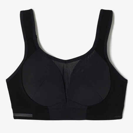 Women's E-to-H cup size high-support bra with cross-over straps - Black -  Decathlon