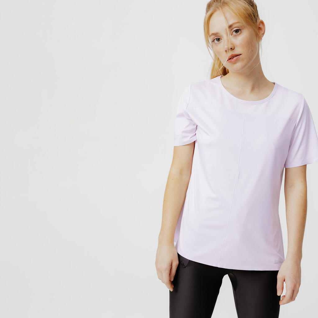 Camiseta transpirable	de Running	para mujer Kalenji dry + breath lila