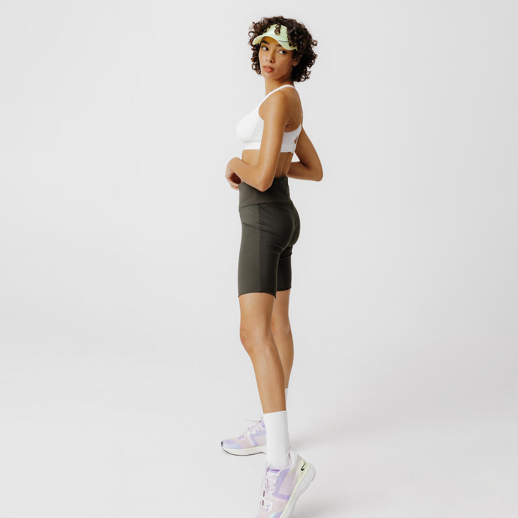 Women's running cycling shorts-KIPRUN Run 500 Comfort-dark khaki