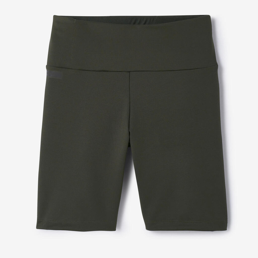 Women's running cycling shorts-KIPRUN Run 500 Comfort-dark khaki