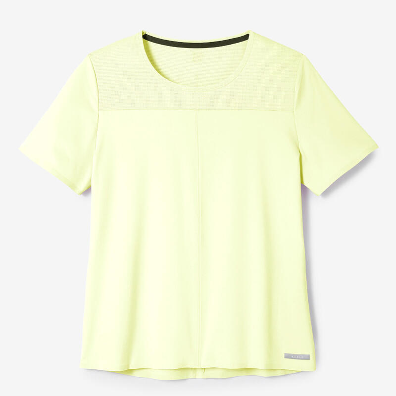 Camiseta transpirable running mujer - Dry+ Breath amarillo fluorescente 