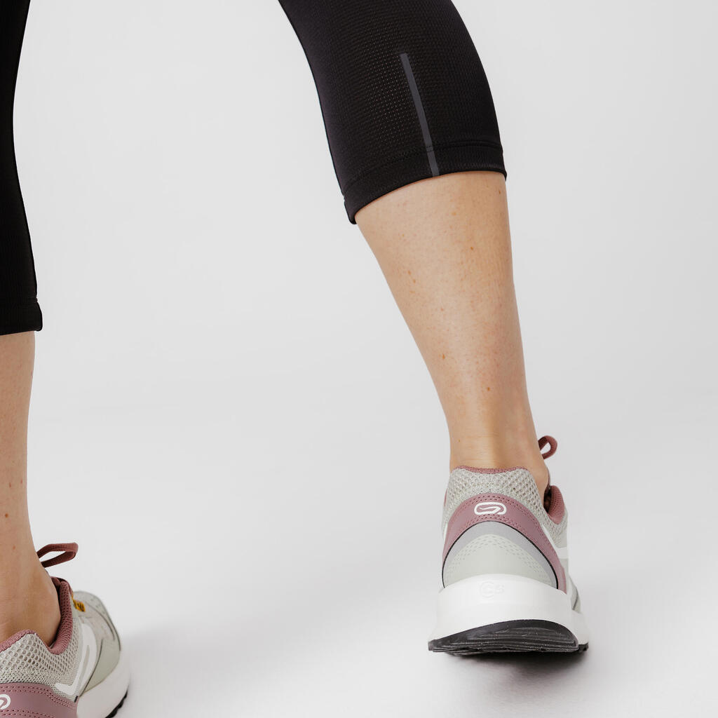 Women's Running Breathable Cropped Leggings KIPRUN Run 500 Dry-dark khaki