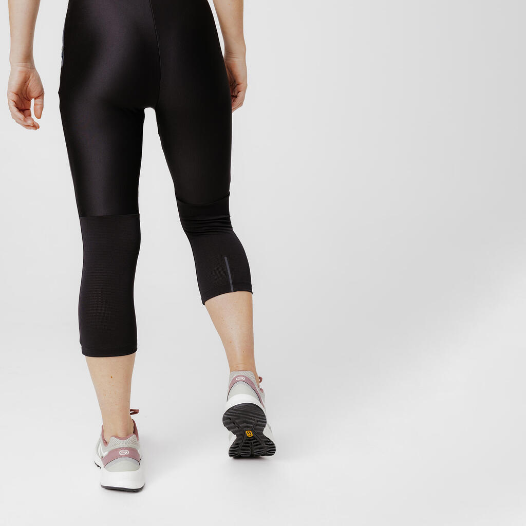 Women's Running Breathable Cropped Leggings KIPRUN Run 500 Dry-black